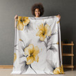 Yellow Hibiscus Pattern Printed Printed Sherpa Fleece Blanket