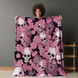 Zen Blossom Skull Pattern Floral Design Printed Sherpa Fleece Blanket