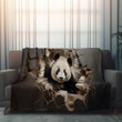 Happy Panda Through Hole Printed Sherpa Fleece Blanket Animal Design