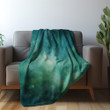 Green Sprinkling Of Stars Printed Sherpa Fleece Blanket Watercolor Galaxy Design