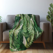 Green Tropical Leaves Printed Sherpa Fleece Blanket Tropical Design