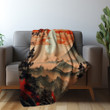 Japanese Mountain Landscape Printed Sherpa Fleece Blanket Ukiyo-e Painting Design