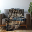 Indigo Rustic Old Wooden Planks Printed Sherpa Fleece Blanket Texture Design