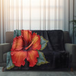 Hibiscus Flower Printed Sherpa Fleece Blanket Dark Background Floral Design