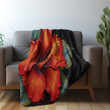 Hibiscus Flower Printed Sherpa Fleece Blanket Dark Background Floral Design