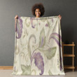Lavender And Sage Printed Sherpa Fleece Blanket Vintage Paisley Pattern Design