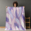 Lilac Blue Feathers Printed Sherpa Fleece Blanket Seamless Pattern Design