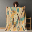 Hawaiian Design With Feathers Printed Sherpa Fleece Blanket Light Yellow And Teal