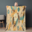Hawaiian Design With Feathers Printed Sherpa Fleece Blanket Light Yellow And Teal