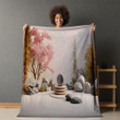 Minimalist Japanese Garden Pathway Printed Sherpa Fleece Blanket Trompe L'oeil Design