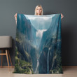 Mountain With Waterfalls Printed Sherpa Fleece Blanket Realistic Landscape Design