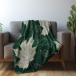 Maple Leaves Pattern On Green Printed Sherpa Fleece Blanket