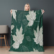 Maple Leaves Pattern On Green Printed Sherpa Fleece Blanket