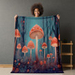 Mushroom Forest At Twilight Printed Sherpa Fleece Blanket Botanical Design