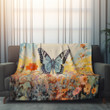 Meadow Butterfly Risograph Printed Sherpa Fleece Blanket Animal Design