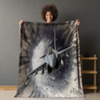 Military Jet Though A Hole Printed Sherpa Fleece Blanket Realistic Design