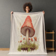 Minimalist Mushroom Illustration Printed Sherpa Fleece Blanket Botanical Design