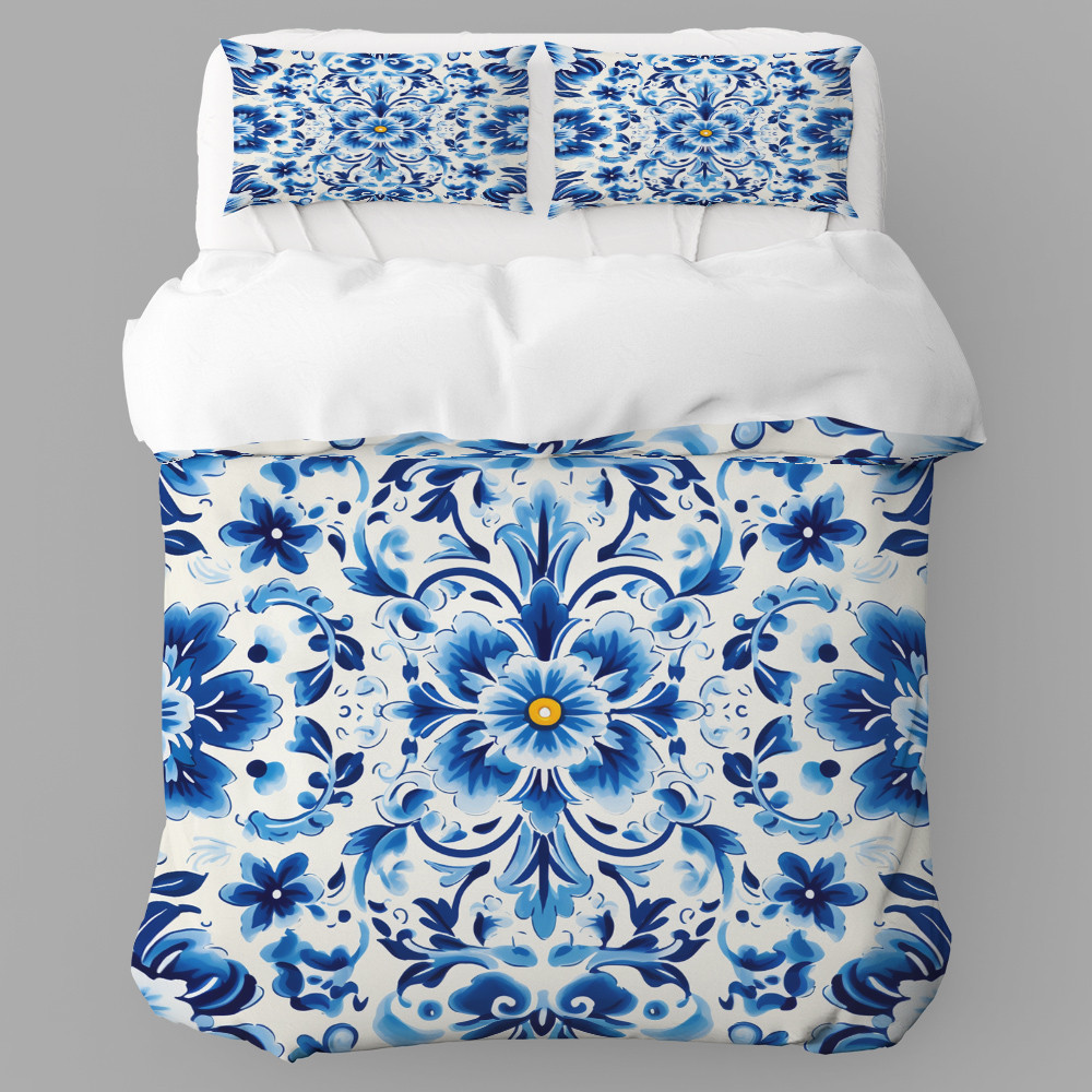 Azulejo Summer Pattern Floral Design Printed Bedding Set Bedroom Decor
