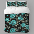Black And Turquoise Rose Floral Design Printed Bedding Set Bedroom Decor
