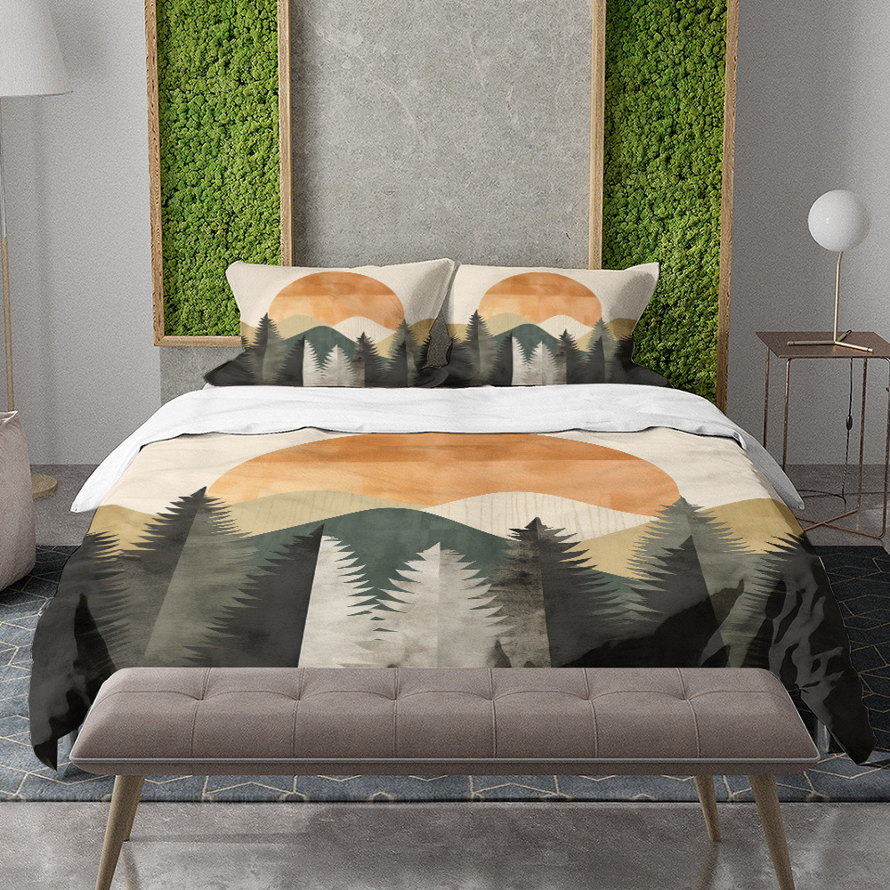 Abstract Minimalist Print Of Forest Printed Bedding Set Bedroom Decor