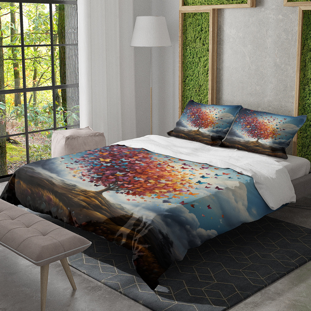 Abstract Tree Of Butterfly Landscape Design Printed Bedding Set Bedroom Decor