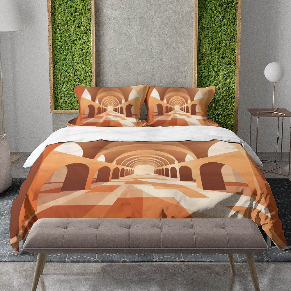 Abstract Arched Hallway Trompe Loeil Design Printed Bedding Set Bedroom Decor