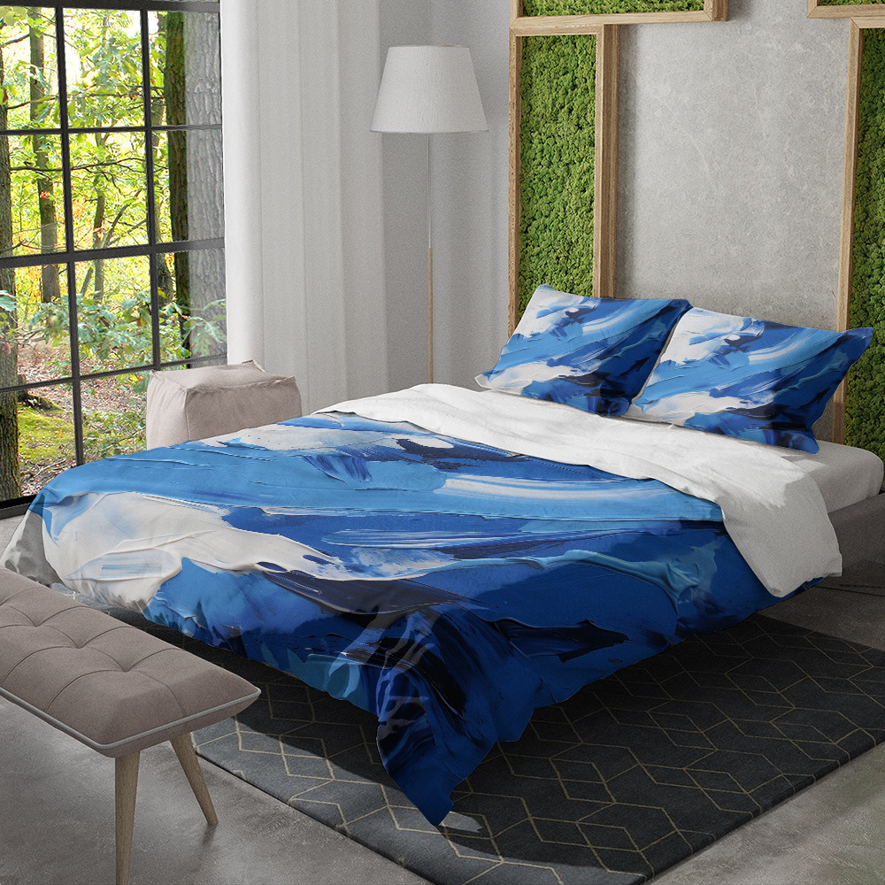 Blue And White Abstract Painting Printed Bedding Set Bedroom Decor