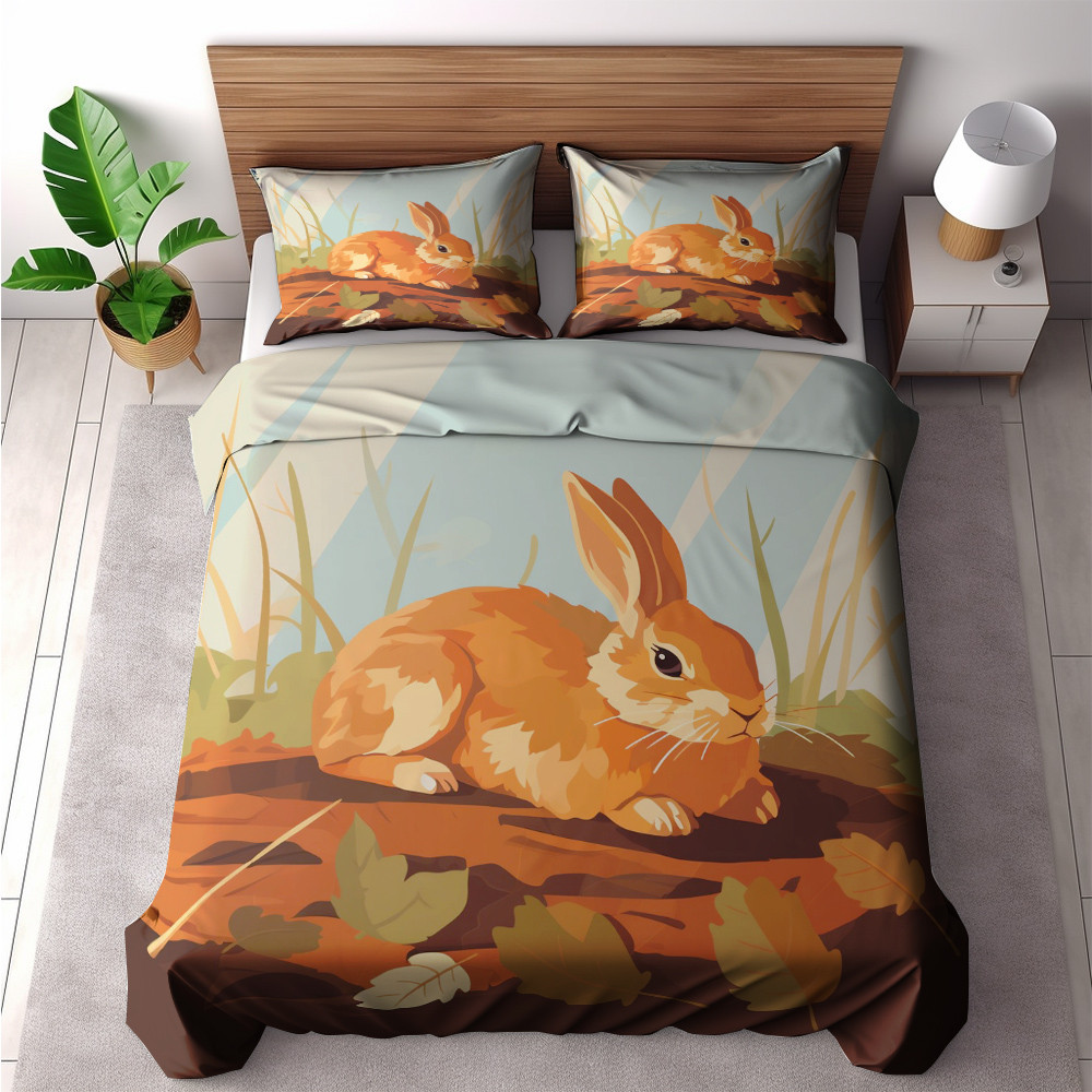 Adorable Rabbit On Ground Printed Bedding Set Bedroom Decor