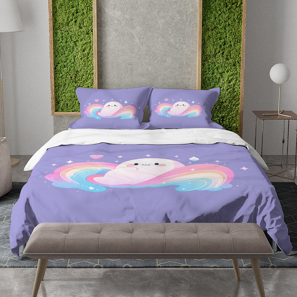 Ghost And Rainbow Halloween Design Printed Bedding Set Bedroom Decor For Kids