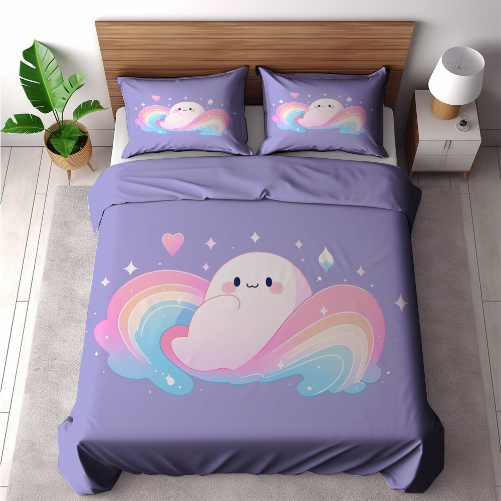 Ghost And Rainbow Halloween Design Printed Bedding Set Bedroom Decor For Kids