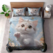Cute White Cat In Pastel Background Printed Bedding Set Bedroom Decor