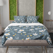 Flowers Pastel Blue Background Floral Design Printed Bedding Set Bedroom Decor