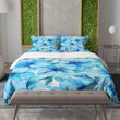 Cool Blue Hibiscus Flowers Floral Design Printed Bedding Set Bedroom Decor