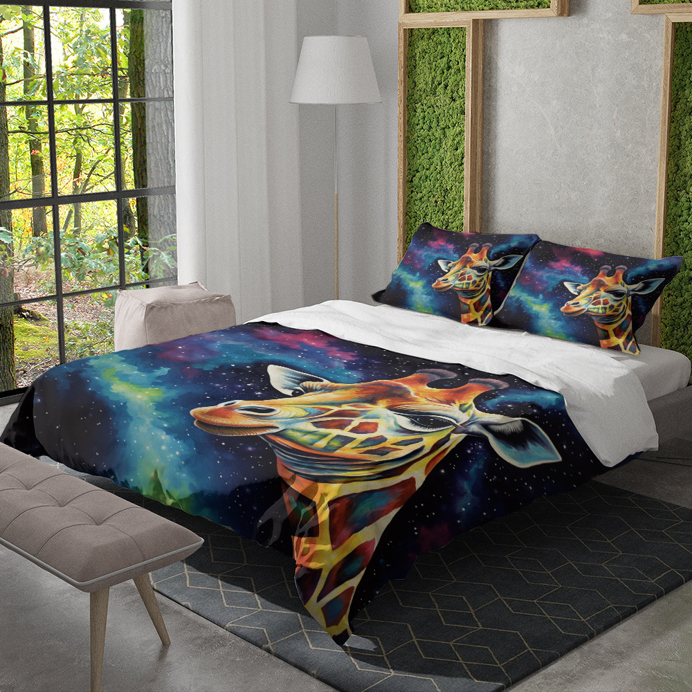 Graceful Giraffe Face Animal Galaxy Design Printed Bedding Set Bedroom Decor