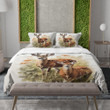 Cute Deers Flowers And Grass On White Background Printed Bedding Set Bedroom Decor