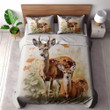 Cute Deers Flowers And Grass On White Background Printed Bedding Set Bedroom Decor