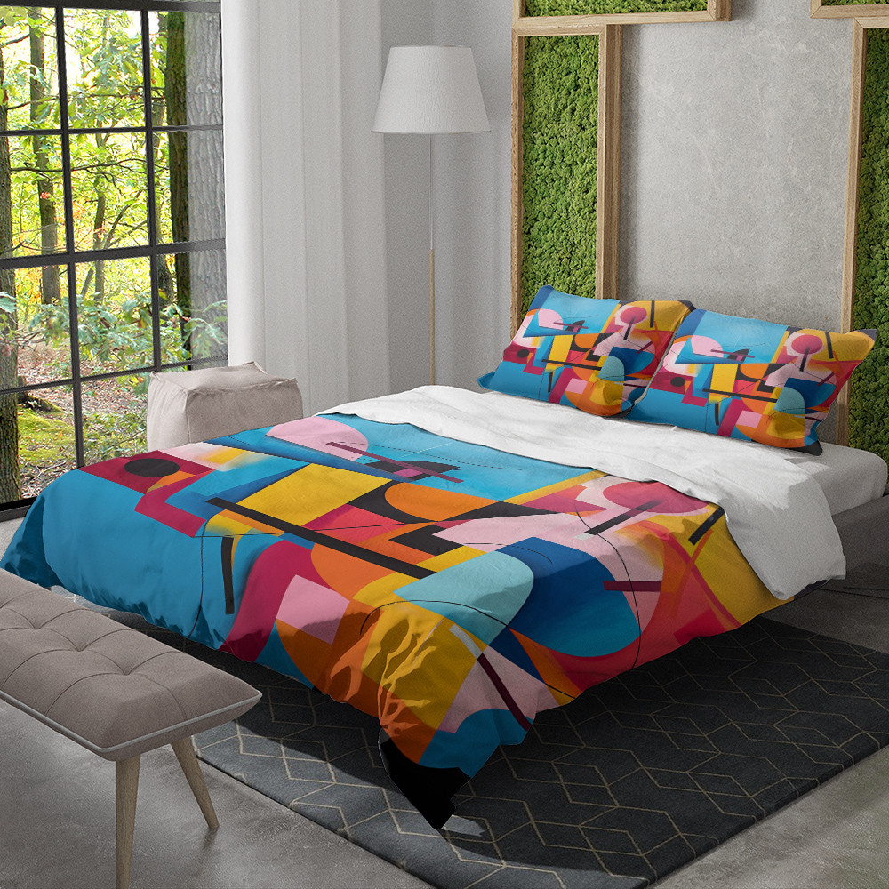 Energetic Visual Shapes Abstract Design Printed Bedding Set Bedroom Decor