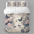 Elegant Rose Butterfly Vintage Floral Design Printed Bedding Set Bedroom Decor