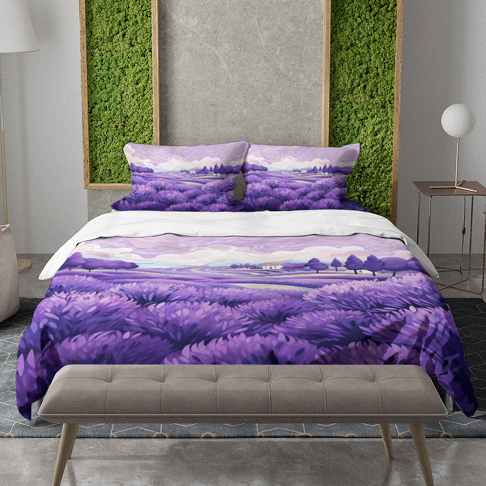 Enchanting Lavender Field Floral Design Printed Bedding Set Bedroom Decor