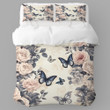 Blush Pink Roses Butterfly Animal Floral Design Printed Bedding Set Bedroom Decor