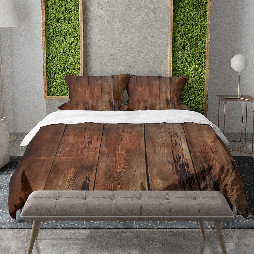 Brown Old Wooden Planks Printed Bedding Set Bedroom Decor