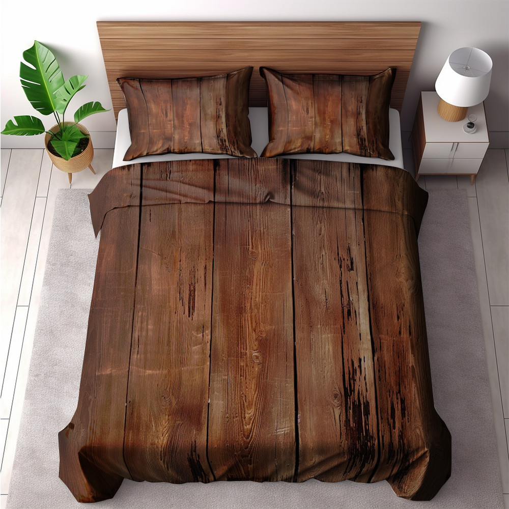 Brown Old Wooden Planks Printed Bedding Set Bedroom Decor