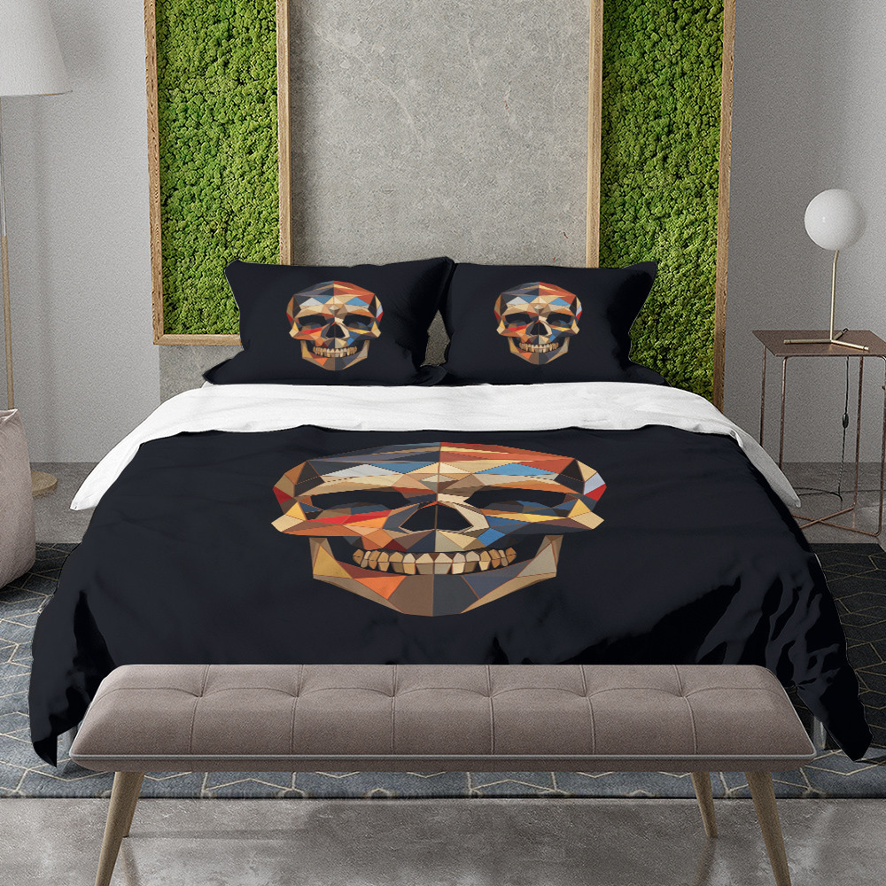 Cubist Skull On Black Geometric Design Printed Bedding Set Bedroom Decor