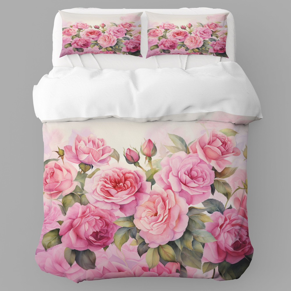 Elegance Roses Blooming Floral Design Printed Bedding Set Bedroom Decor