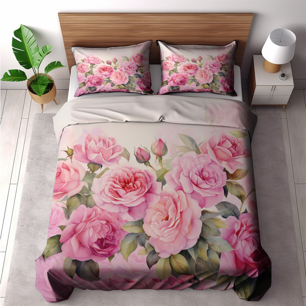 Elegance Roses Blooming Floral Design Printed Bedding Set Bedroom Decor