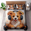 Cute Yellow Dog Wearing Headphone Printed Bedding Set Bedroom Decor