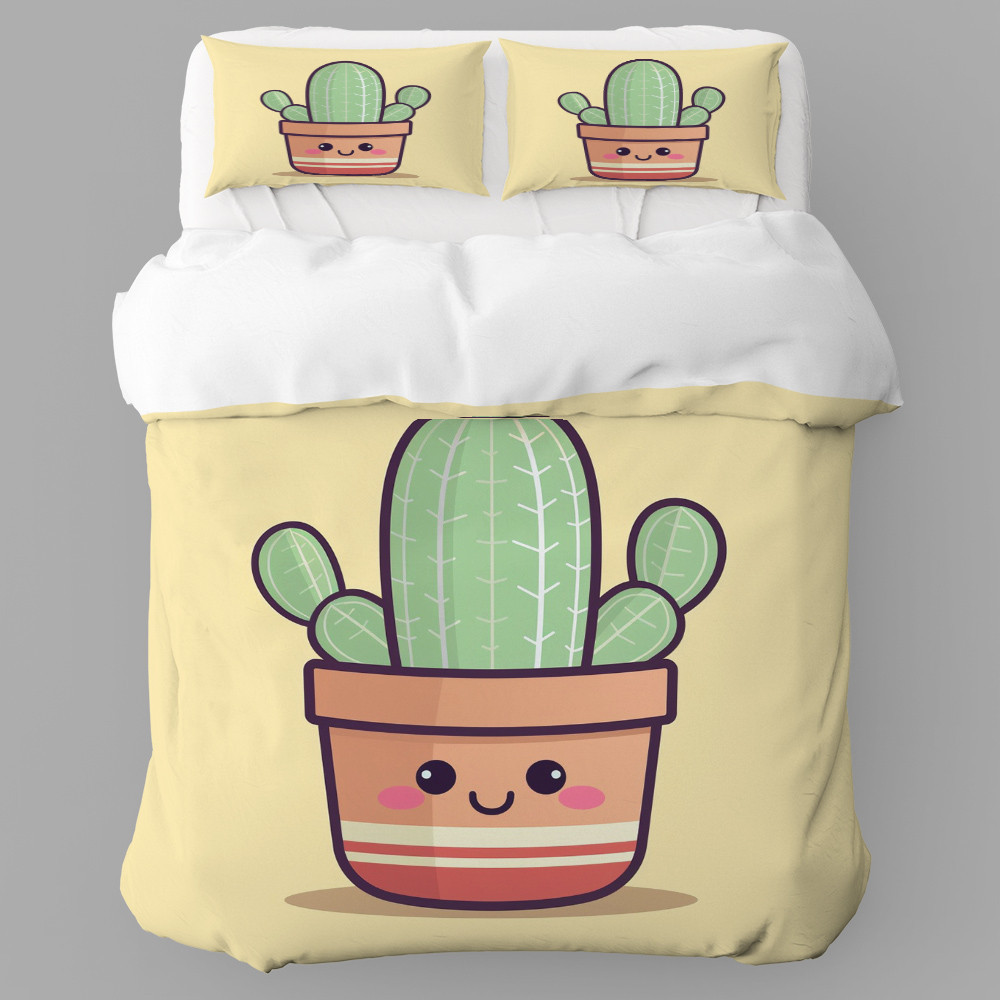 Cute Happy Cactus Illustration Printed Bedding Set Bedroom Decor