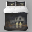 Cute Little Ghosts Rustic House Halloween Design Printed Bedding Set Bedroom Decor