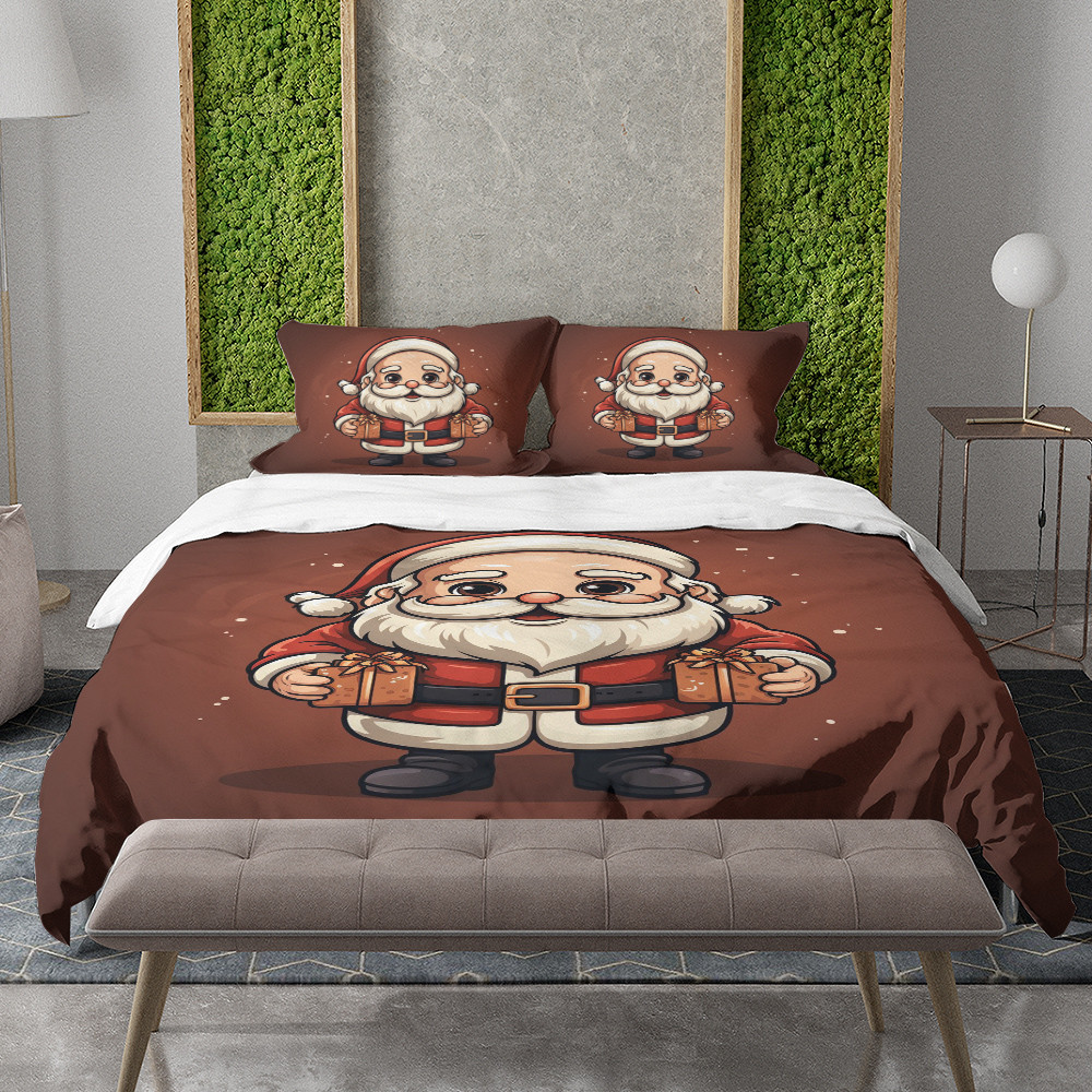Santa Claus Is Holding Gift Boxes Printed Bedding Set Bedroom Decor