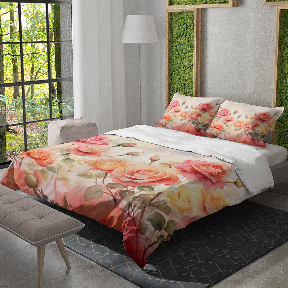Romance Roses Floral Design Printed Bedding Set Bedroom Decor
